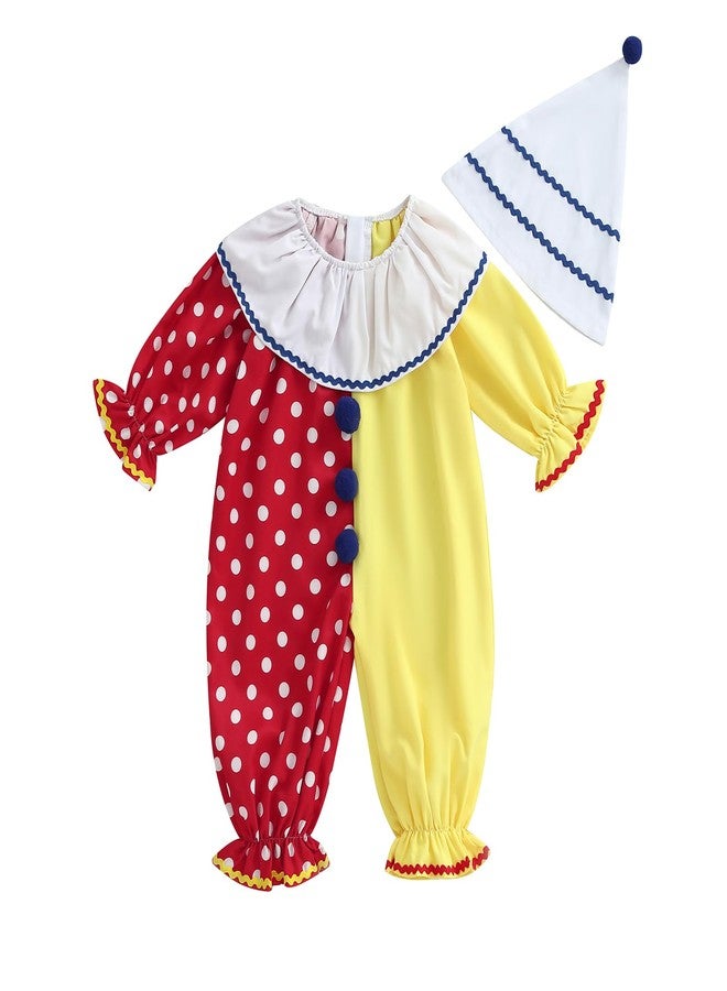 Thorn Tree Toddler Halloween Outfits Baby Boy Girl Clown Costume Contrast Color Long Sleeve Jumpsuit Hat Smocked Outfits (Red, 6-12 Months) - Image 1